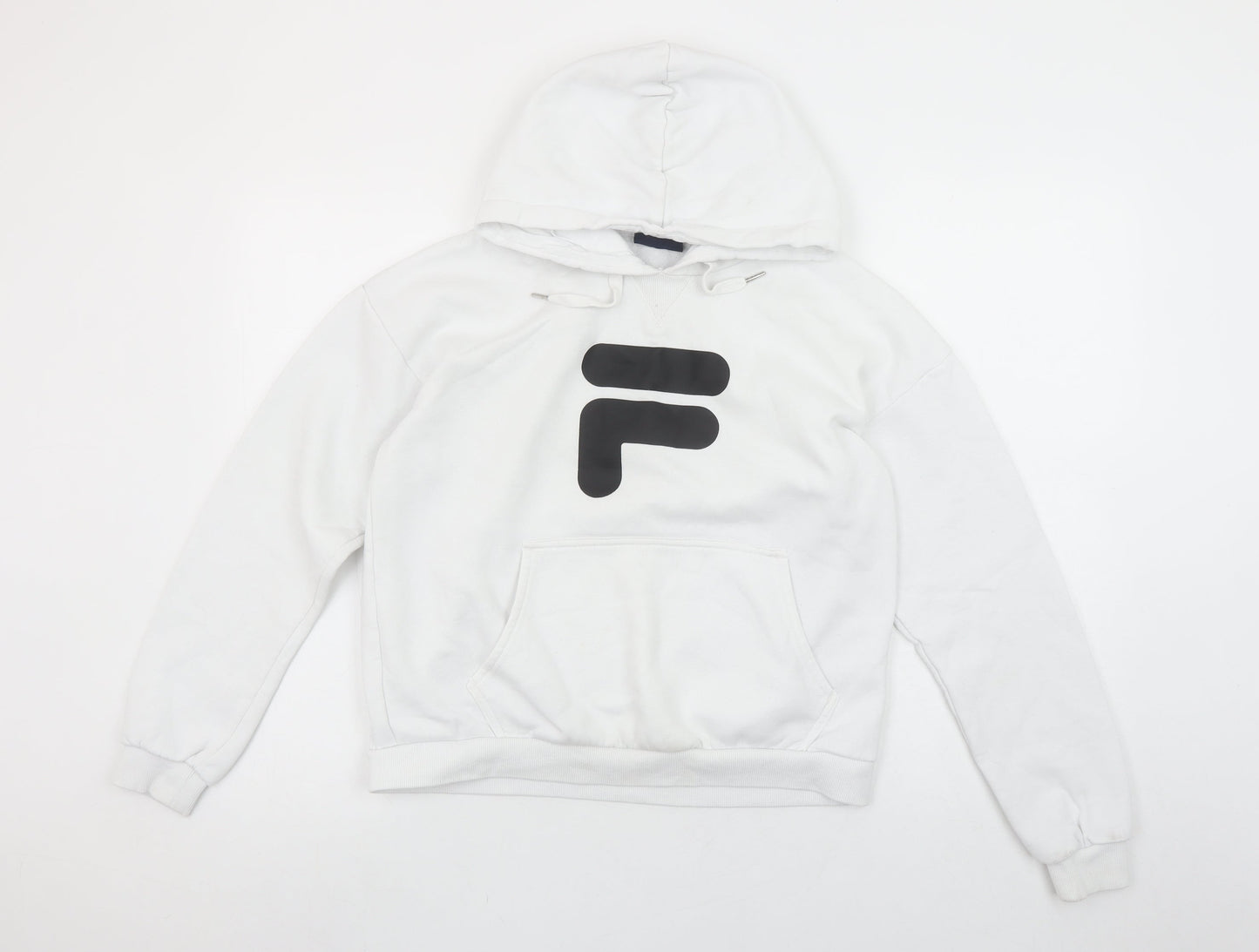 FILA Women White XS Pullover Hoodie Cotton Blend Logo Design