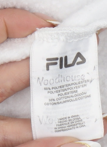 FILA Women White XS Pullover Hoodie Cotton Blend Logo Design