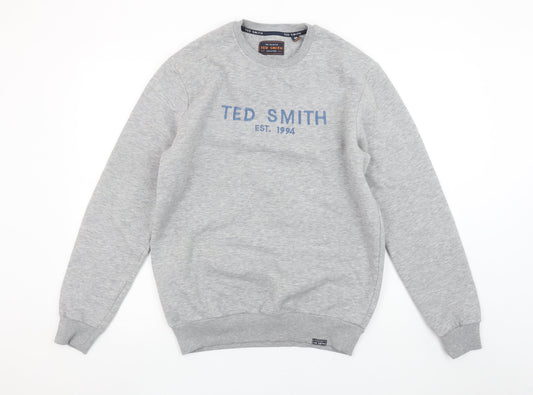 Ted Smith Men's Grey Pullover Sweatshirt M Crew Neck Classic Logo