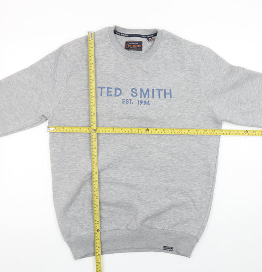 Ted Smith Men's Grey Pullover Sweatshirt M Crew Neck Classic Logo