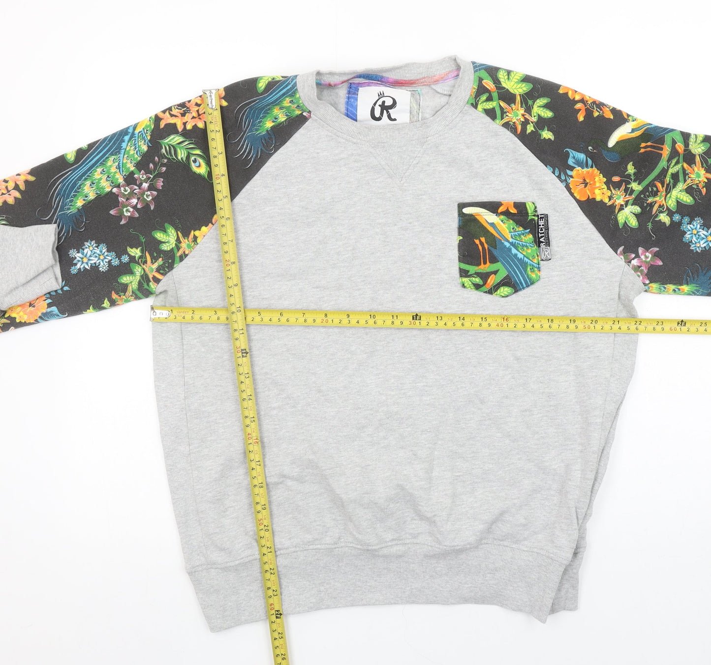 RATCHET Men's Grey & Black Floral Animal Print Sweatshirt L