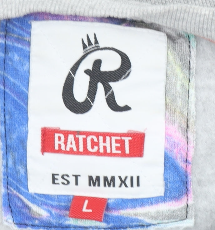 RATCHET Men's Grey & Black Floral Animal Print Sweatshirt L