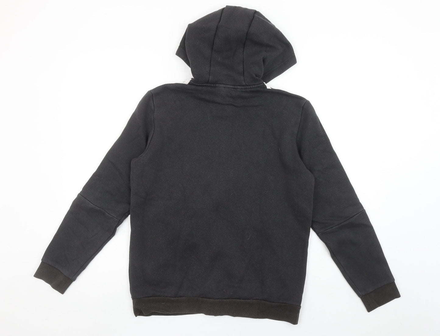 Adidas Boys Black Full Zip Hoodie Size 13-14Y Cotton Blend Sportswear