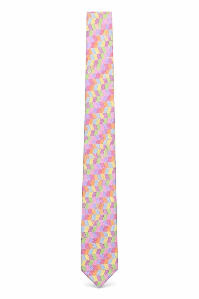 Soprano Men's Multicoloured Geometric 100% Silk Slim Tie One Size