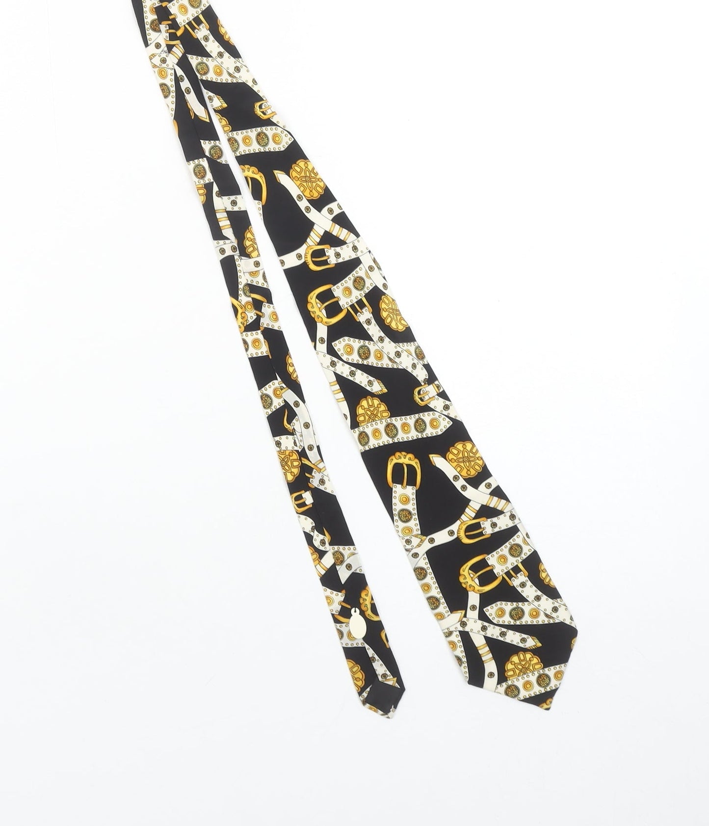La Valière Paris Men's Black Gold Patterned Silk Tie 176cm