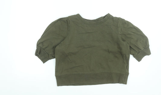 H&M Women's Khaki Green Short Sleeve Pullover Sweatshirt Size S
