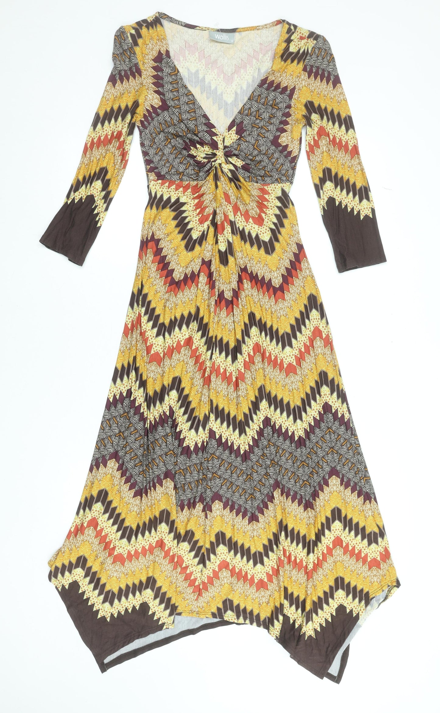 Wallis Women's Multicoloured A-Line Midi Dress Size 8 Retro Chevron Pattern