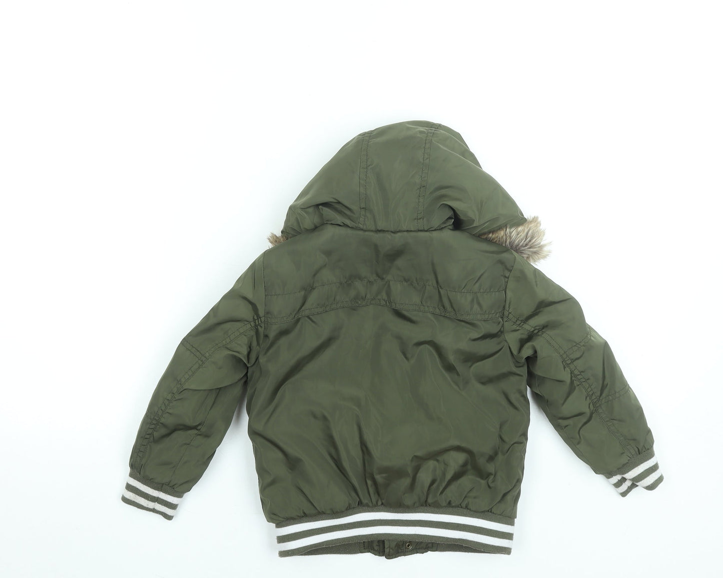 Mothercare Boys Green 3-4 Years Hooded Faux Fur Puffer Jacket