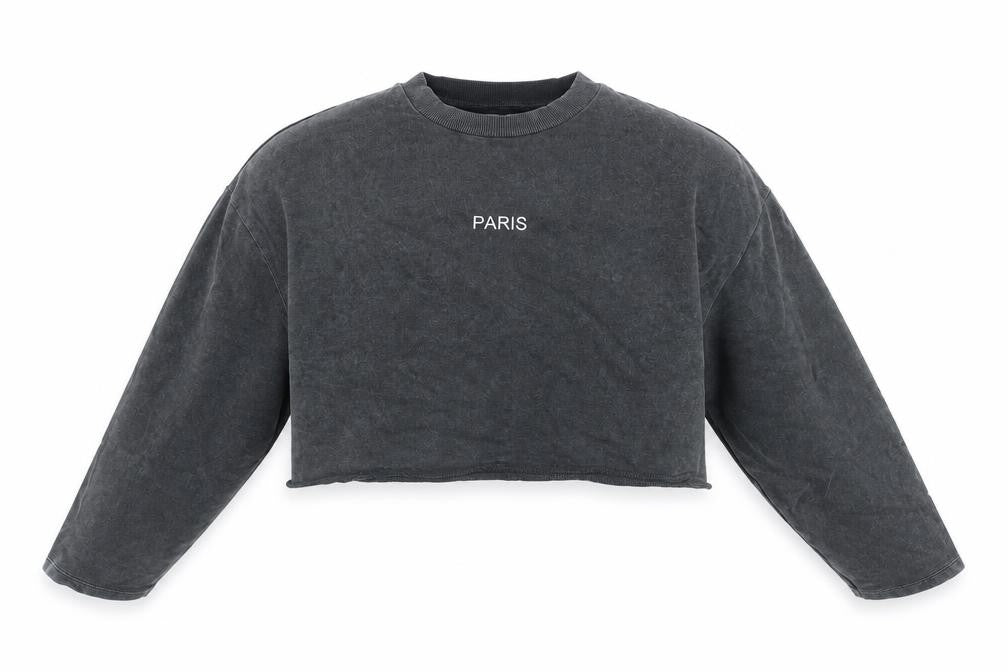 Topshop Women Grey Paris Cropped Pullover Sweatshirt UK 12 Cotton
