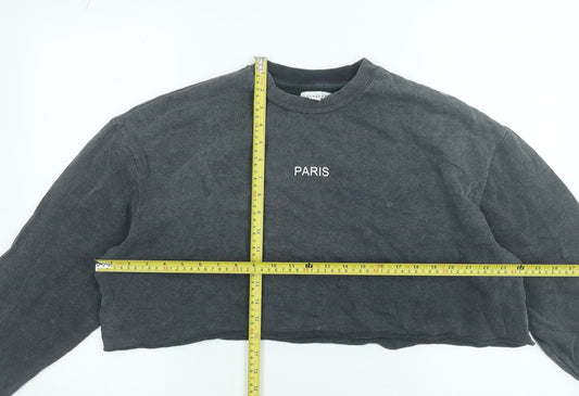 Topshop Women Grey Paris Cropped Pullover Sweatshirt UK 12 Cotton