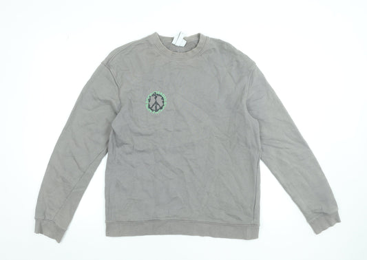H&M Men’s Grey Relaxed Fit Graphic Print Cotton Sweatshirt M