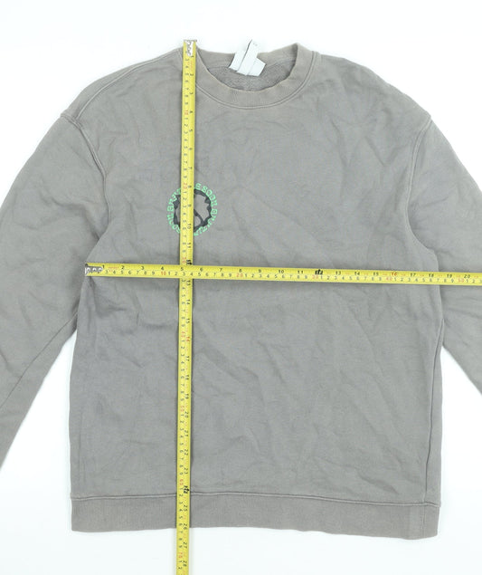 H&M Men’s Grey Relaxed Fit Graphic Print Cotton Sweatshirt M