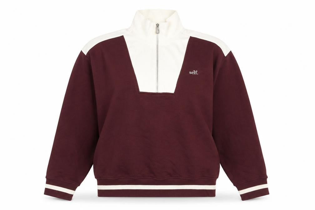Self Women’s Burgundy & Cream 1/2 Zip Pullover Sweatshirt Size S