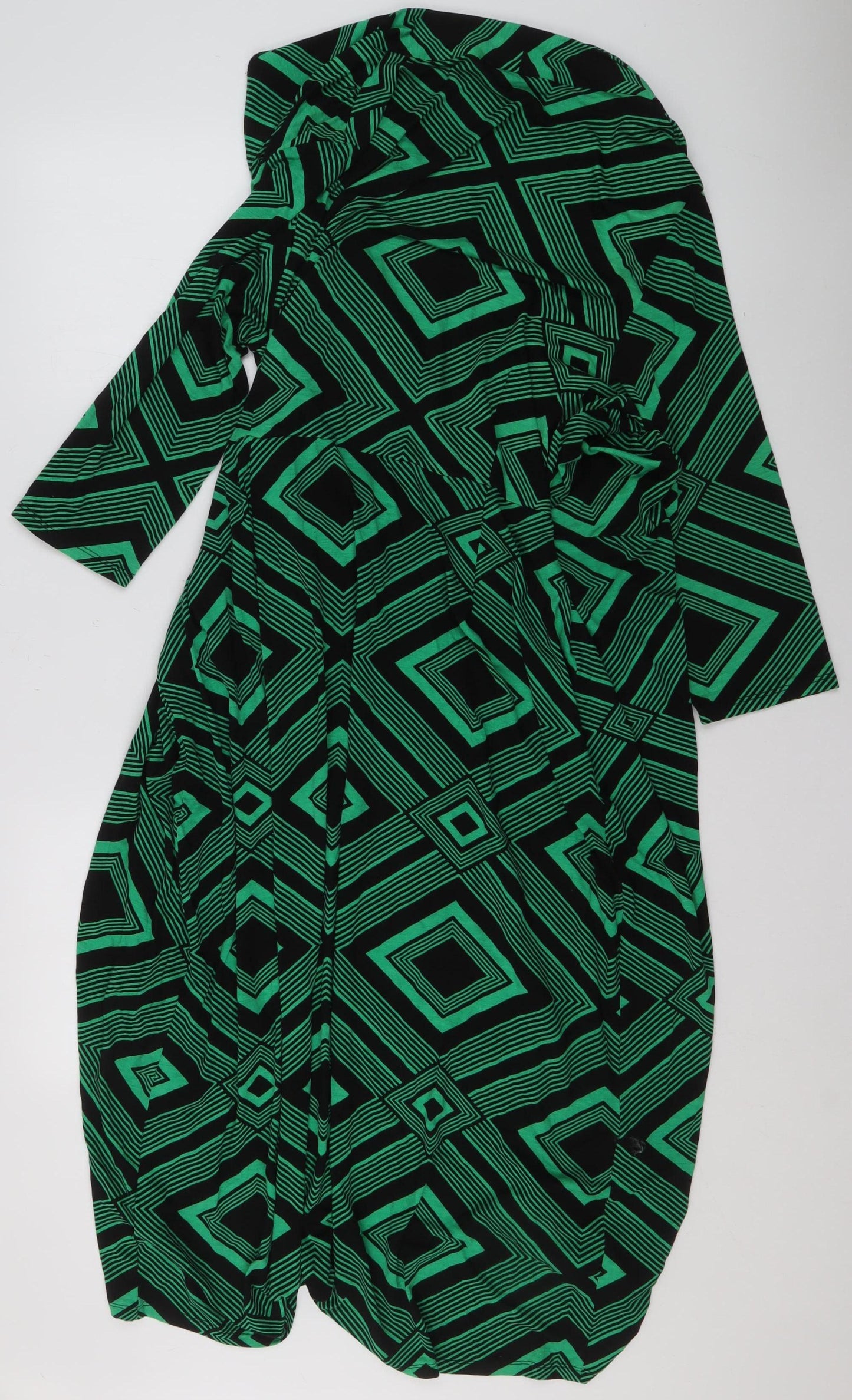 Roman Women Green Geometric Wrap Dress Size 16 Viscose Jersey