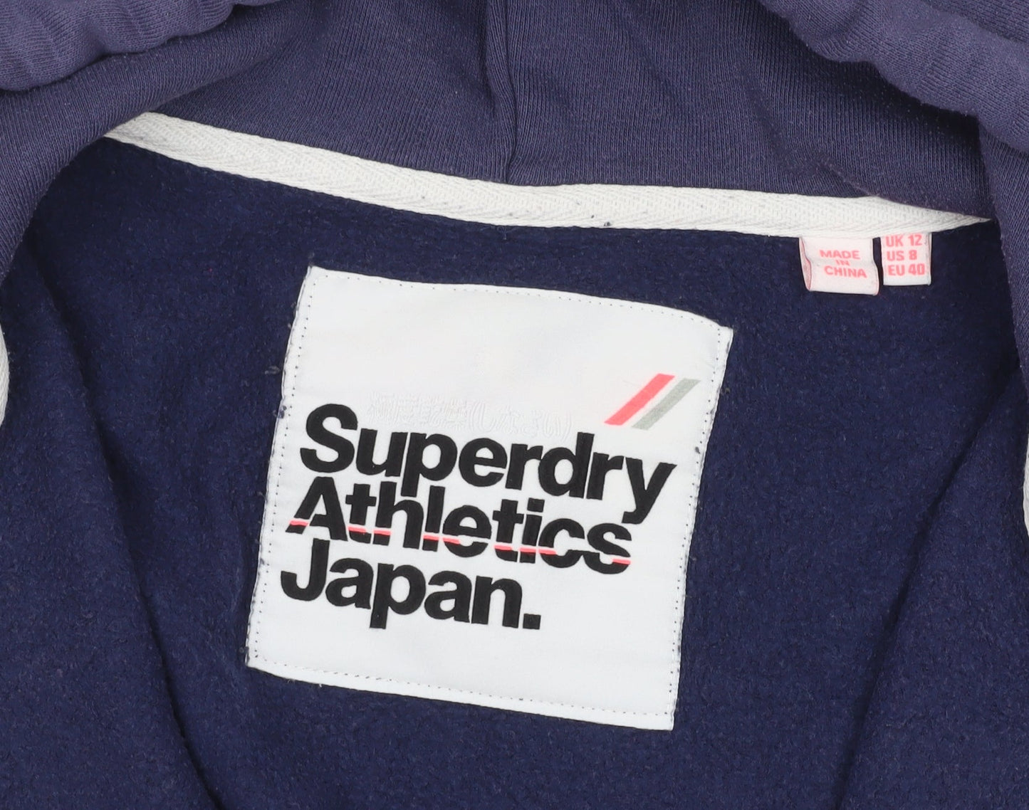 Superdry Womens Navy Full Zip Hoodie Size 12 Cotton Blend