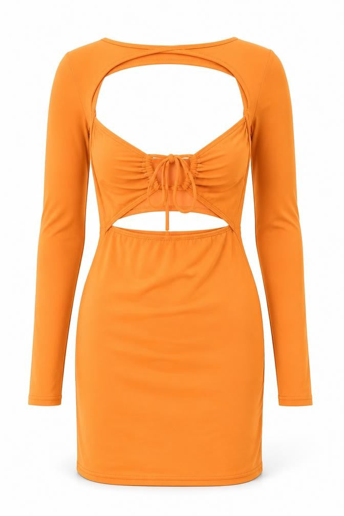 PrettyLittleThing Women's Orange Size 10 Cut Out Bodycon Knee-length Dress