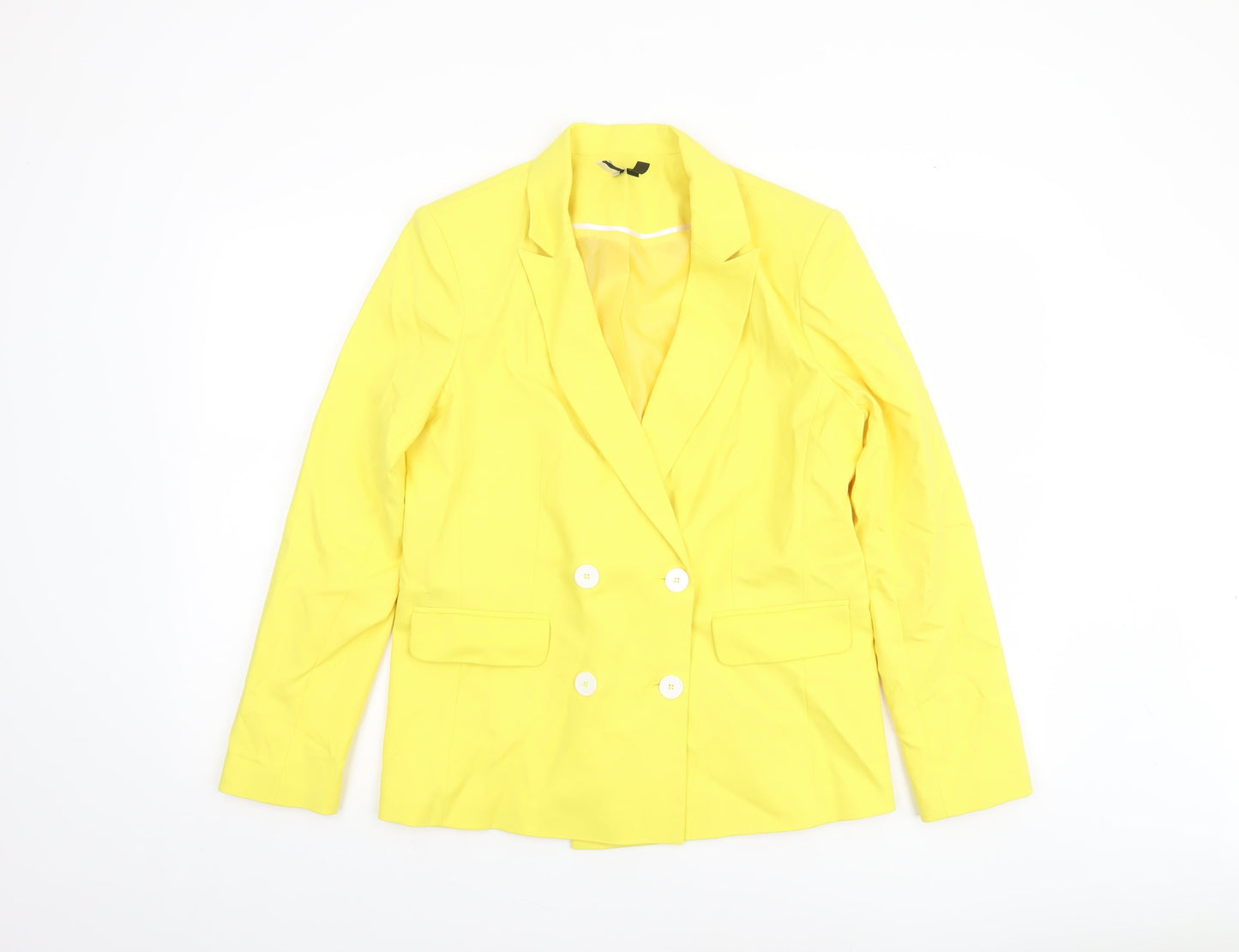 Topshop Womens Yellow Double-Breasted Blazer Size 12 Tailored Jacket