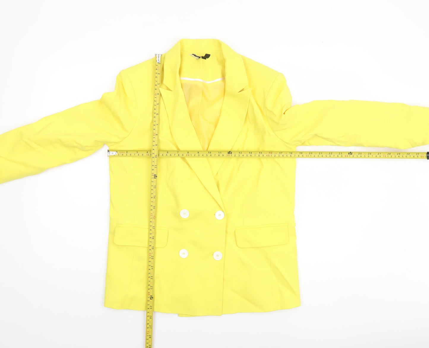 Topshop Womens Yellow Double-Breasted Blazer Size 12 Tailored Jacket