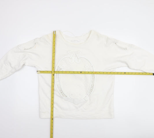 Zara W&B Collection Women Ivory Long Sleeve Pullover Sweatshirt Size M