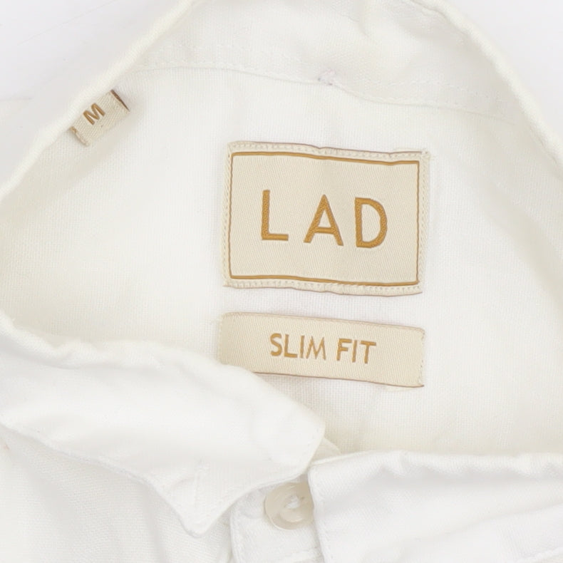 LAD Men's White Slim Fit Short Sleeve Button-Up Shirt M