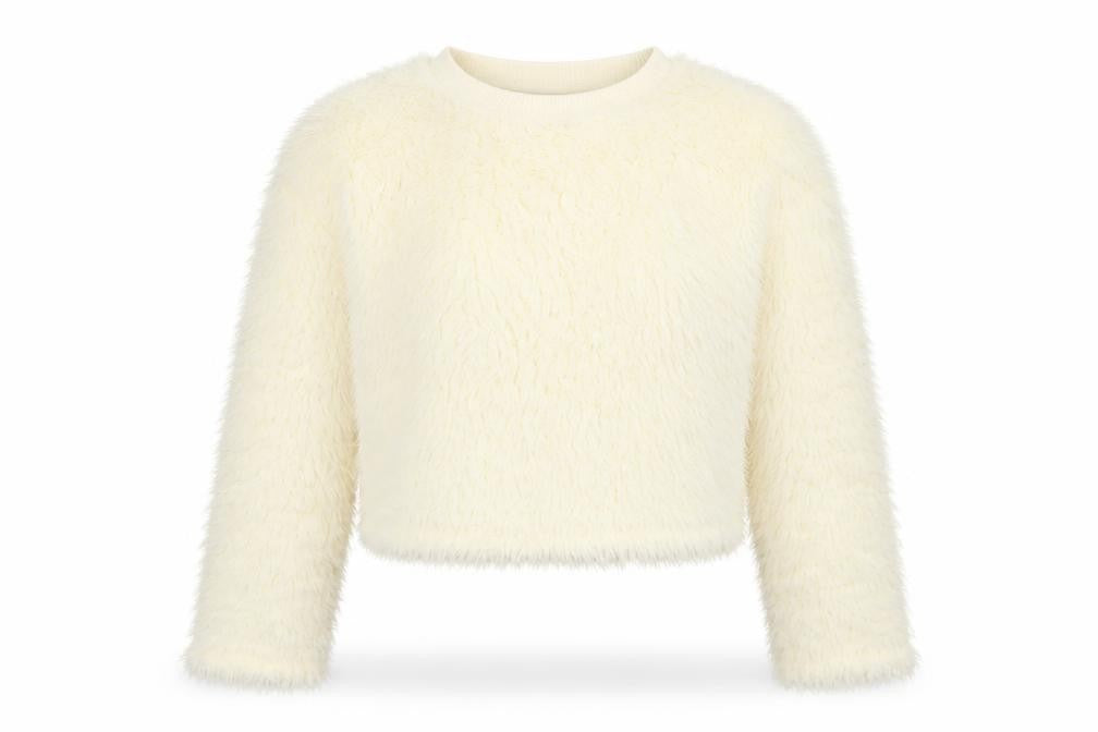New Look Women Ivory Faux Fur Long Sleeve Pullover Sweatshirt Size M
