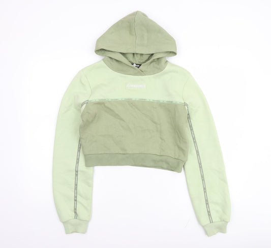 Eleven Degrees Womens Green Cropped Hoodie UK 8 Cotton Blend Logo Design