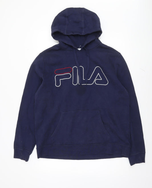 Fila Men's Blue Pullover Hoodie L Logo Fleece Sportswear