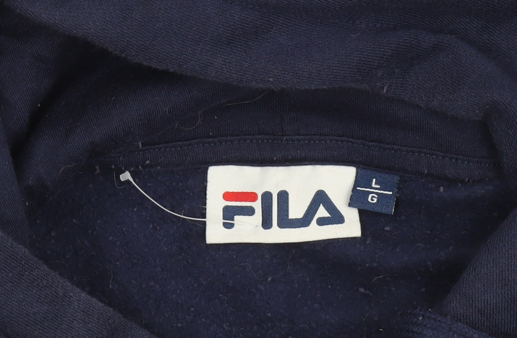 Fila Men's Blue Pullover Hoodie L Logo Fleece Sportswear