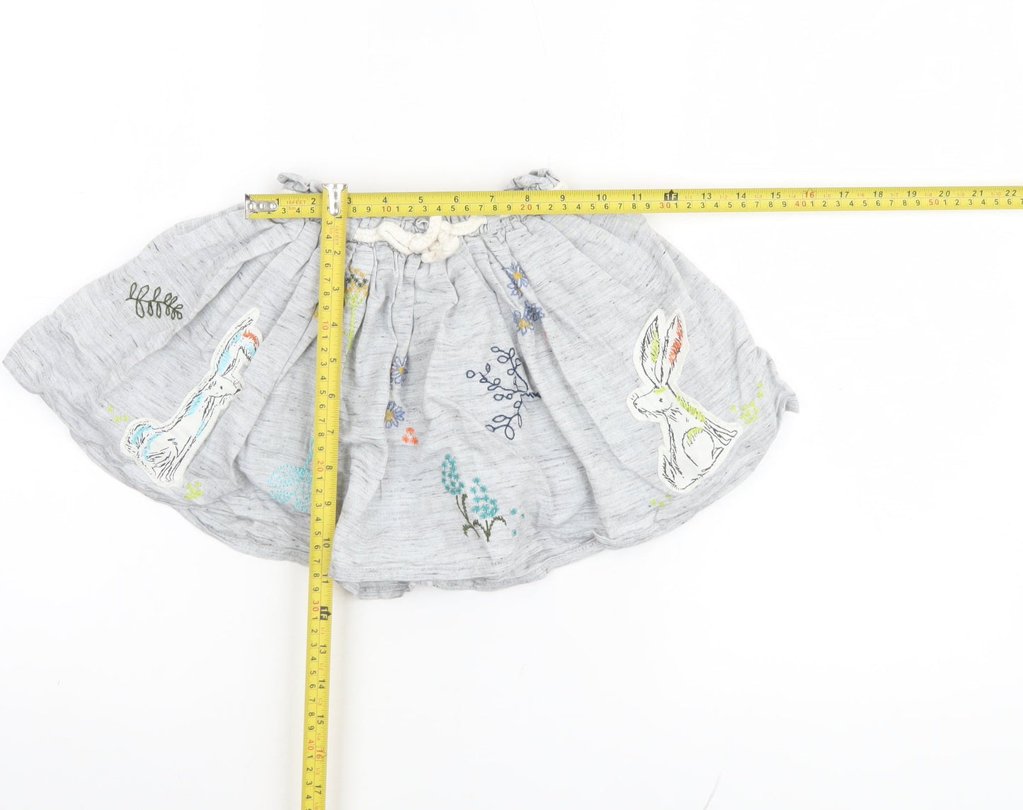 Next Girls Grey Bunny Embroidered A-Line Skirt 4 Years Cotton Blend