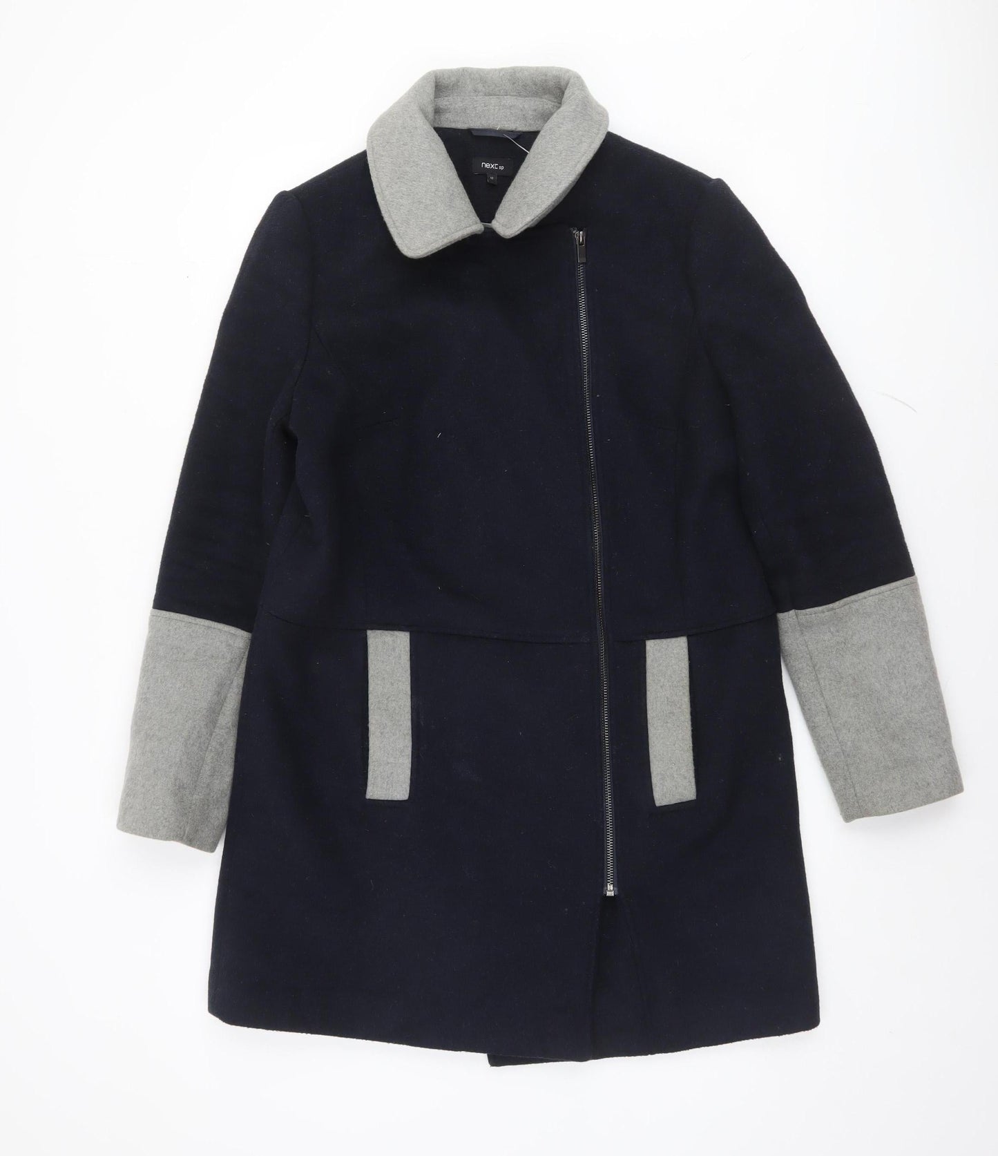 Next Women Blue Grey Wool Blend Mid-Length Coat Size 12