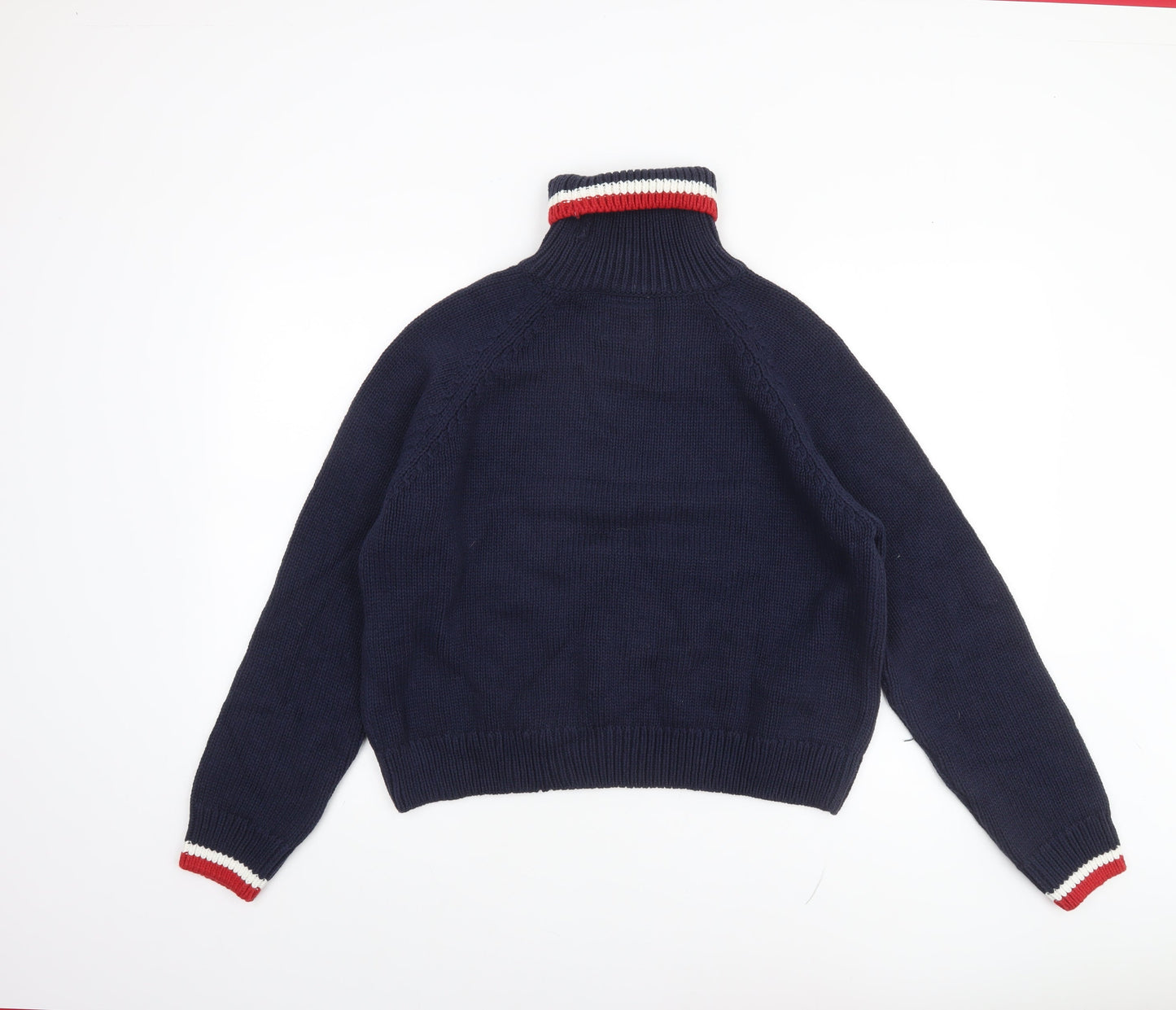 Superdry Women's Blue Roll Neck Chunky Knit Flag Jumper Size 16