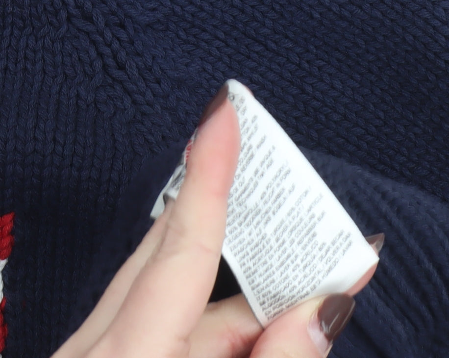 Superdry Women's Blue Roll Neck Chunky Knit Flag Jumper Size 16