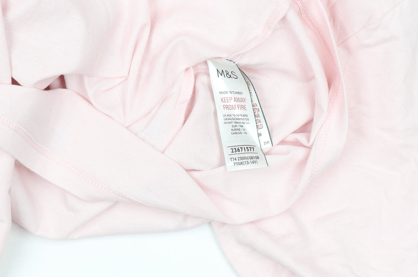 Marks and Spencer Teens Pink Basic Crew Neck Funny T-Shirt Size 14