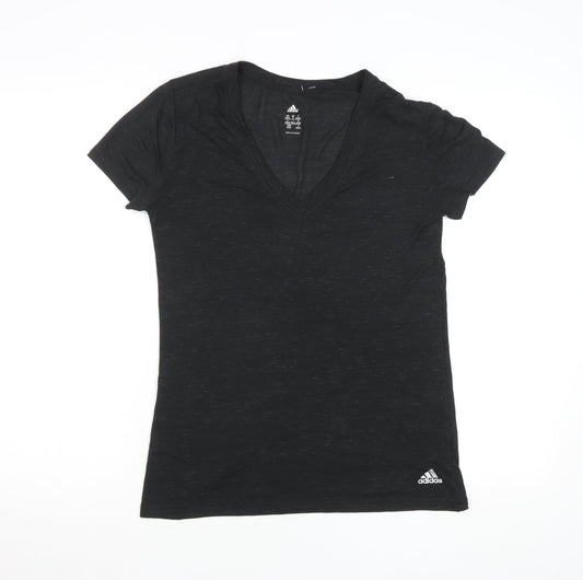 Adidas Womens Black V-Neck Slim Fit Short Sleeve Sports T-Shirt Size L