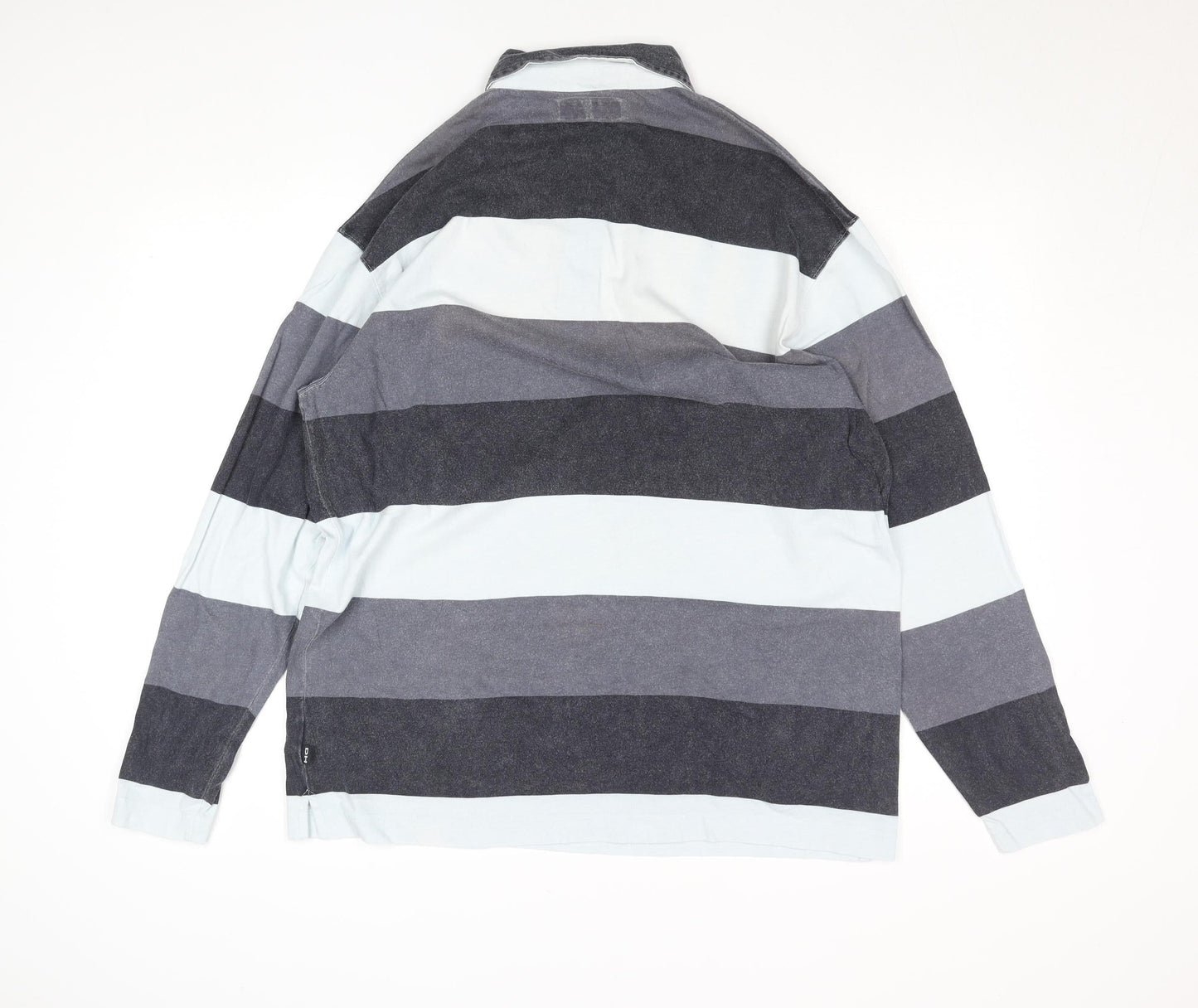 Daniel Hechter Men's Blue Striped Long Sleeve Cotton Rugby Shirt M