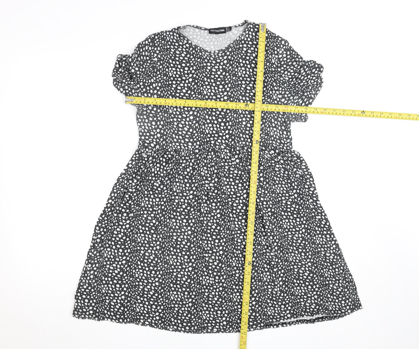 PrettyLittleThing Women's Black Animal Print Skater Dress UK 8