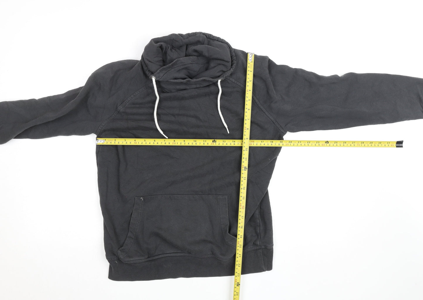 New Look Men Black Pullover Hoodie Size S Fleece Drawstring