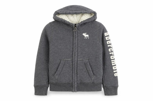 Abercrombie & Fitch Kids Boys Grey Full Zip Hoodie Sherpa Lined Size S