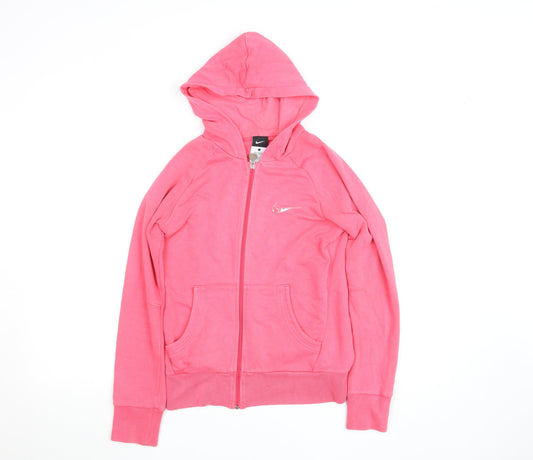 Nike Teens Pink Full Zip Hoodie L Cotton Blend Logo Hooded Sweatshirt
