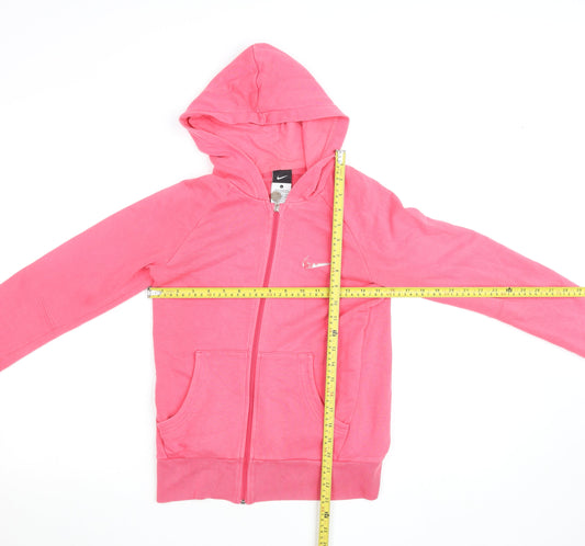 Nike Teens Pink Full Zip Hoodie L Cotton Blend Logo Hooded Sweatshirt