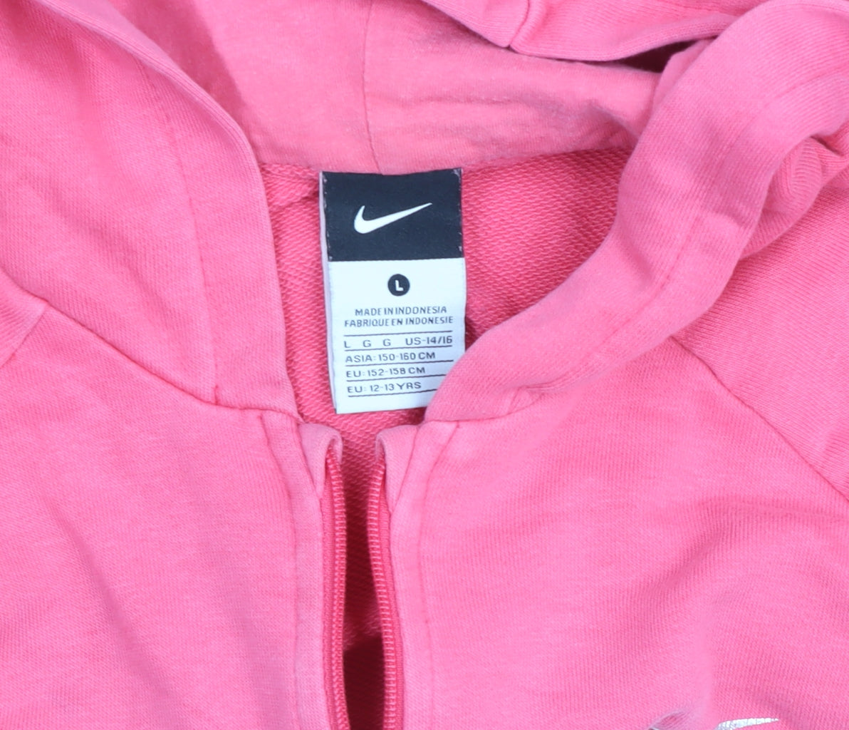 Nike Teens Pink Full Zip Hoodie L Cotton Blend Logo Hooded Sweatshirt