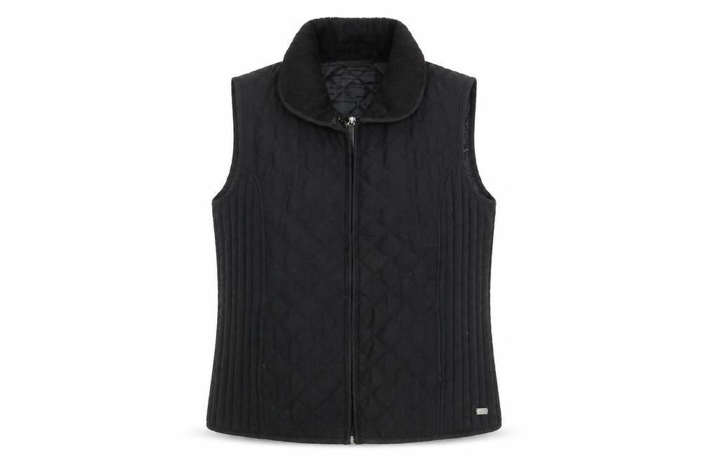 TIGI Womens Black Quilted Waistcoat M Sleeveless Zip Front
