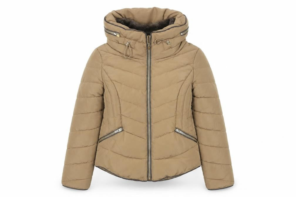 Zara Basic Women Brown Puffer Jacket S Hooded Quilted Winter Coat