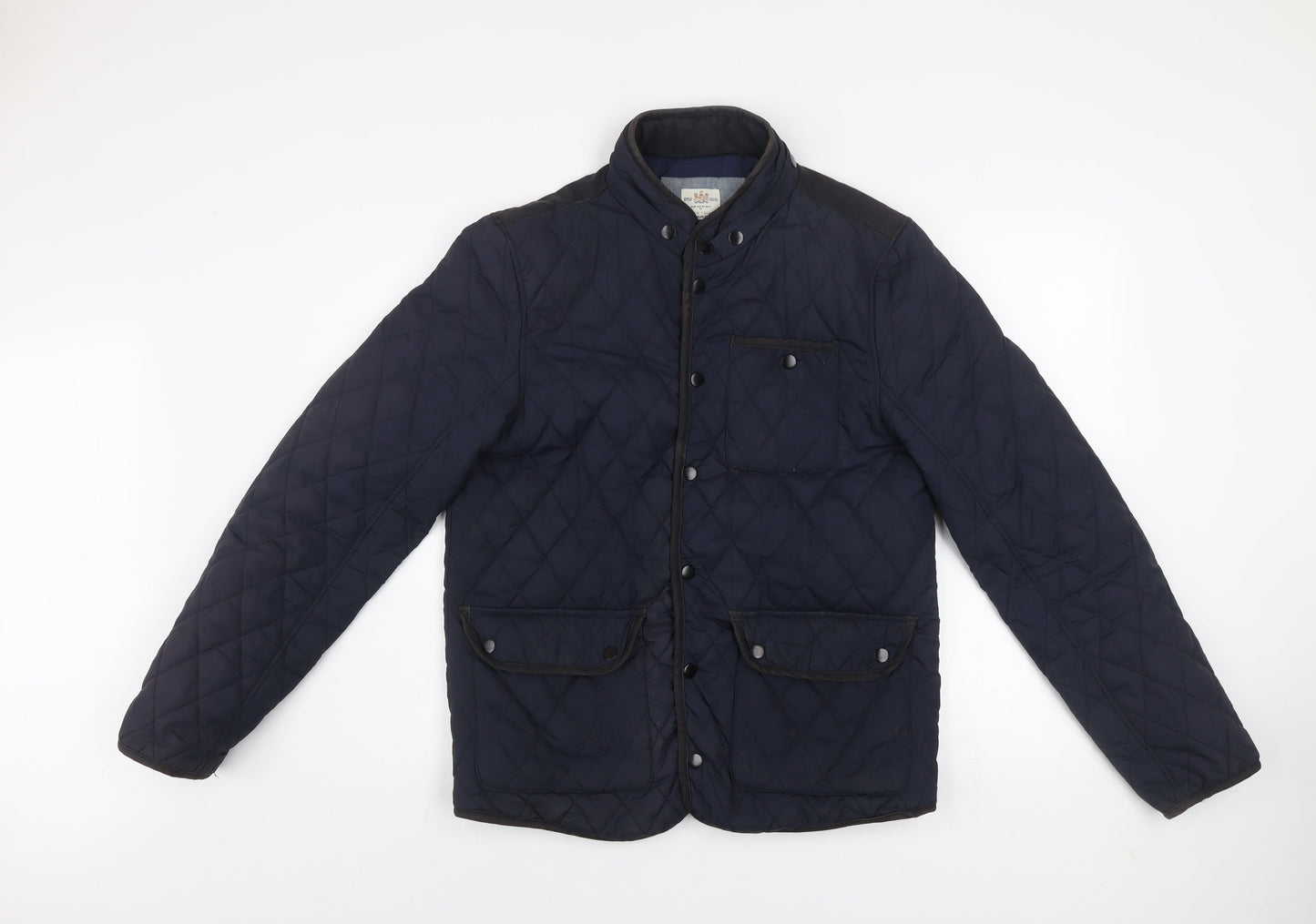 River Island Men's Blue Quilted Mid-Length Jacket Size M