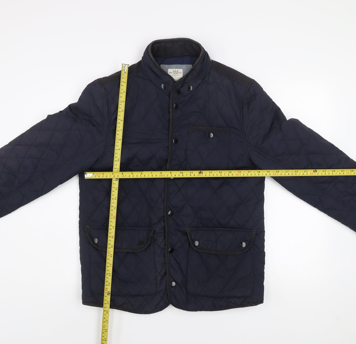 River Island Men's Blue Quilted Mid-Length Jacket Size M