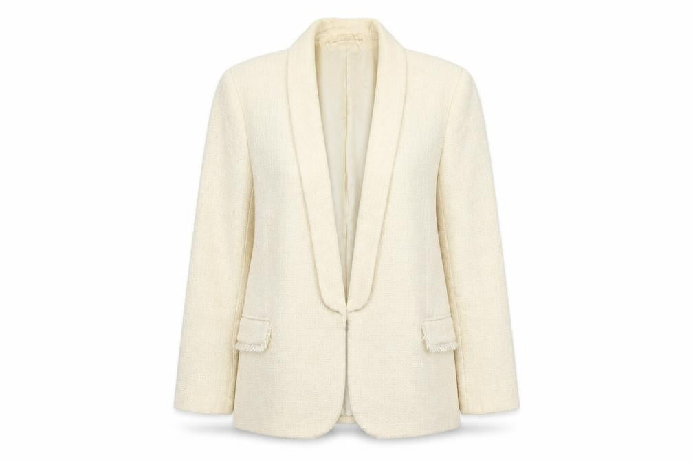 Mango Women Beige Tweed Blazer Jacket Lined Size L
