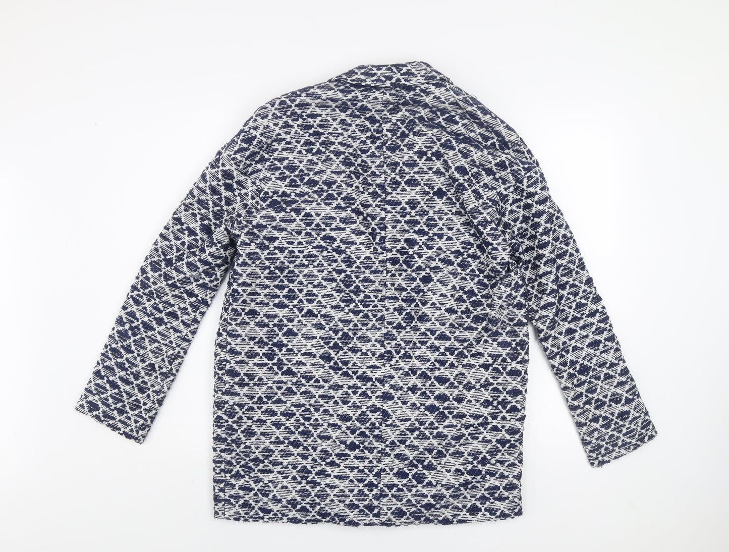 River Island Women Blue Geometric Blazer Jacket Size 8