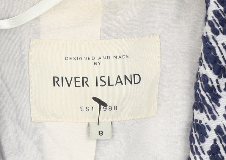River Island Women Blue Geometric Blazer Jacket Size 8