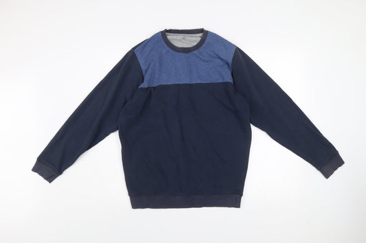 James Pringle Men's Blue Colourblock Crew Neck Sweatshirt Medium