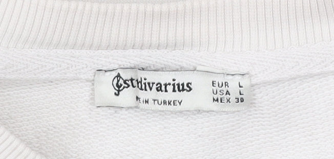 Stradivarius Women Beige Copenhagen Print Pullover Sweatshirt L